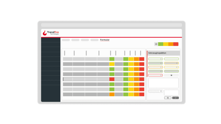 Trendfire Technologies Dashboard mit Fahrzeuginspektion und Farbskala.